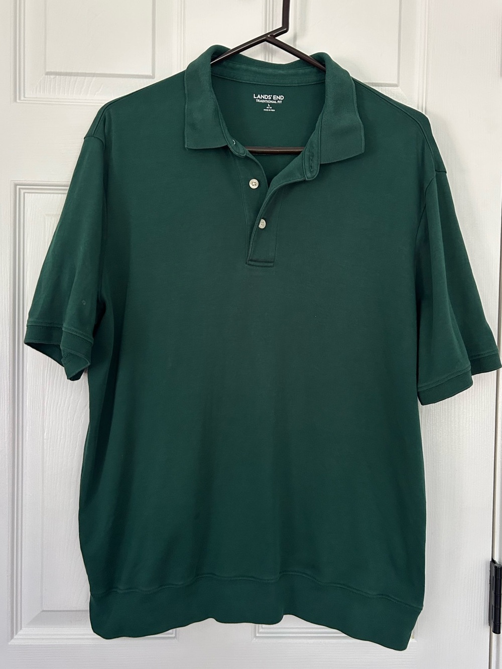 Lands' End Men's Forest Green Short-Sleeve Polo Banded Hem Large Traditional Fit